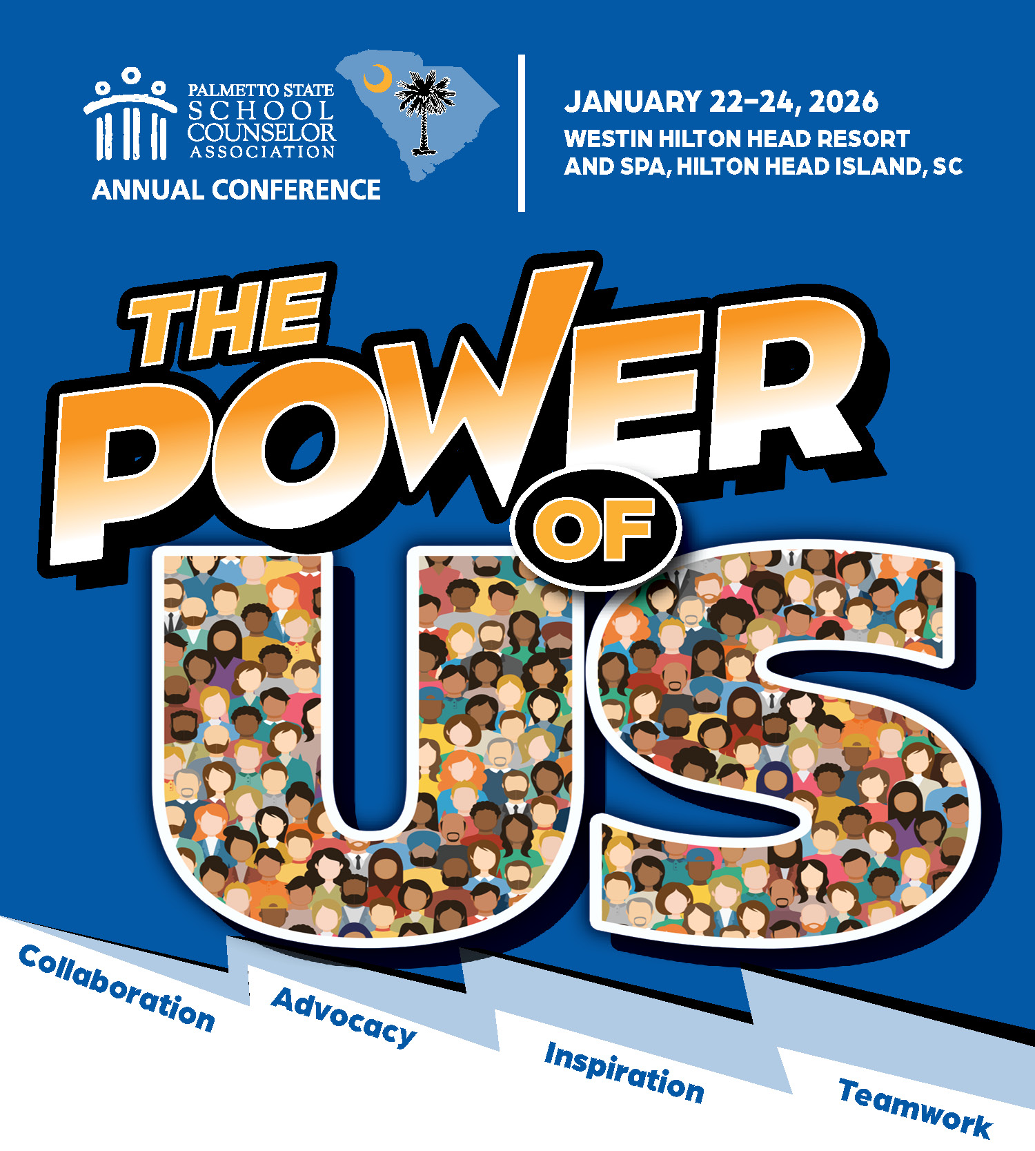 Palmetto State School Counselor Association January 22-24, 2026 Conference logo The Power of Us